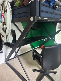 Metal full loft bed desk