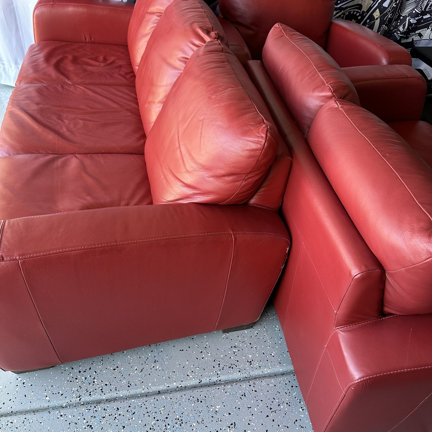 Natuzzi Red Italian Leather Sofa Set