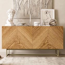 Mid Century Modern TV Stand for TVs up to 65", Herringbone Sideboard Buffet Cabinet Credenza