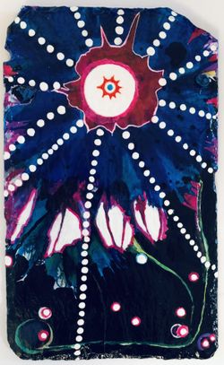 Hand Painted Abstract Flower Wall Art on Slate