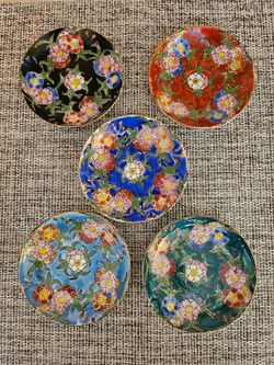 Vintage Chinese Millefiori "Thousand Flowers" Porcelain Saucers - Set of 5