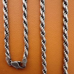 Vintage Sterling Silver Italy 925 Rope Chain Necklace 18”