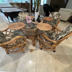 South Sea Rattan Dining Table  And Barstools . 