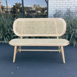 Wood Cane Bench With Back Rest
