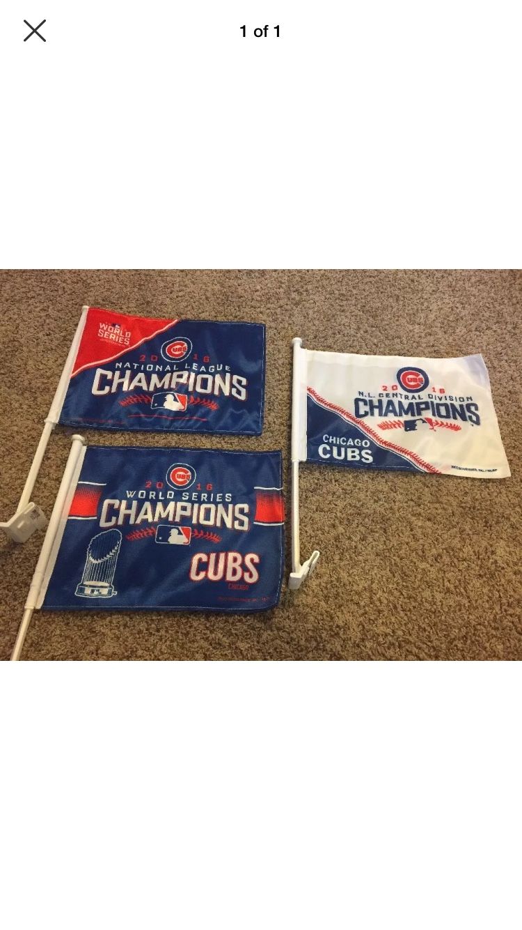 (3) 2016 Cubs car flags NLCS, NLDS and World Series new