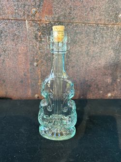9” tall Vintage Violin Shaped Glass Bottle with Cork