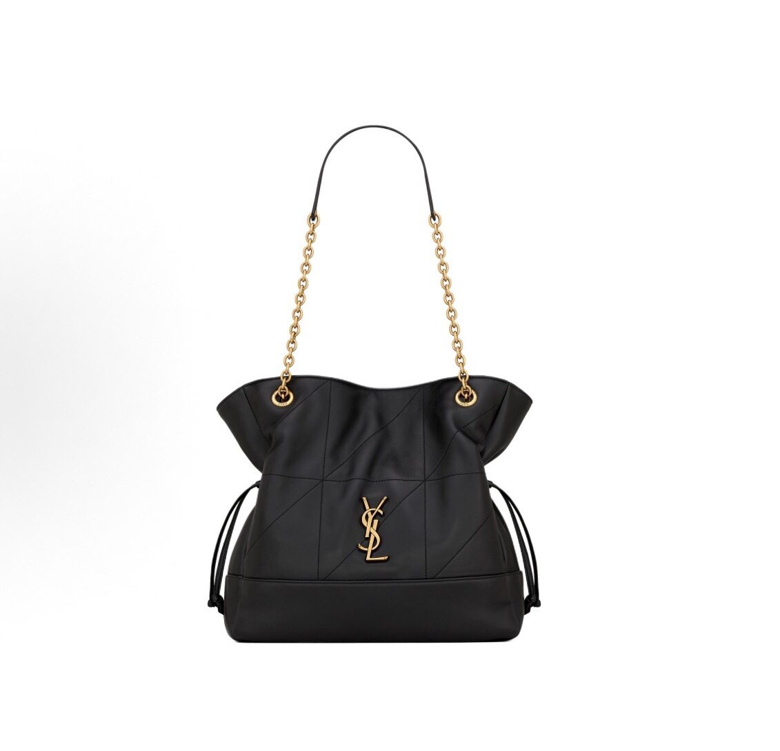 SAINT LAURENT Saint Laurent YSL Jamie Brand Gold Metal Logo Chain Shoulder Strap Lambskin Tote Bag(194)57