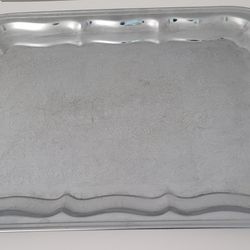 Vintage Etched Floral Silver Colored Serving Platter Tray 18.5" Long Made in USA