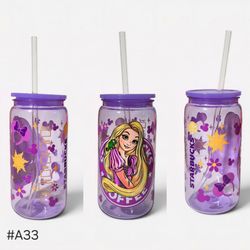Rapunzel Princess Disney Acrylic Plastic Tumbler Cup 16oz Purple
