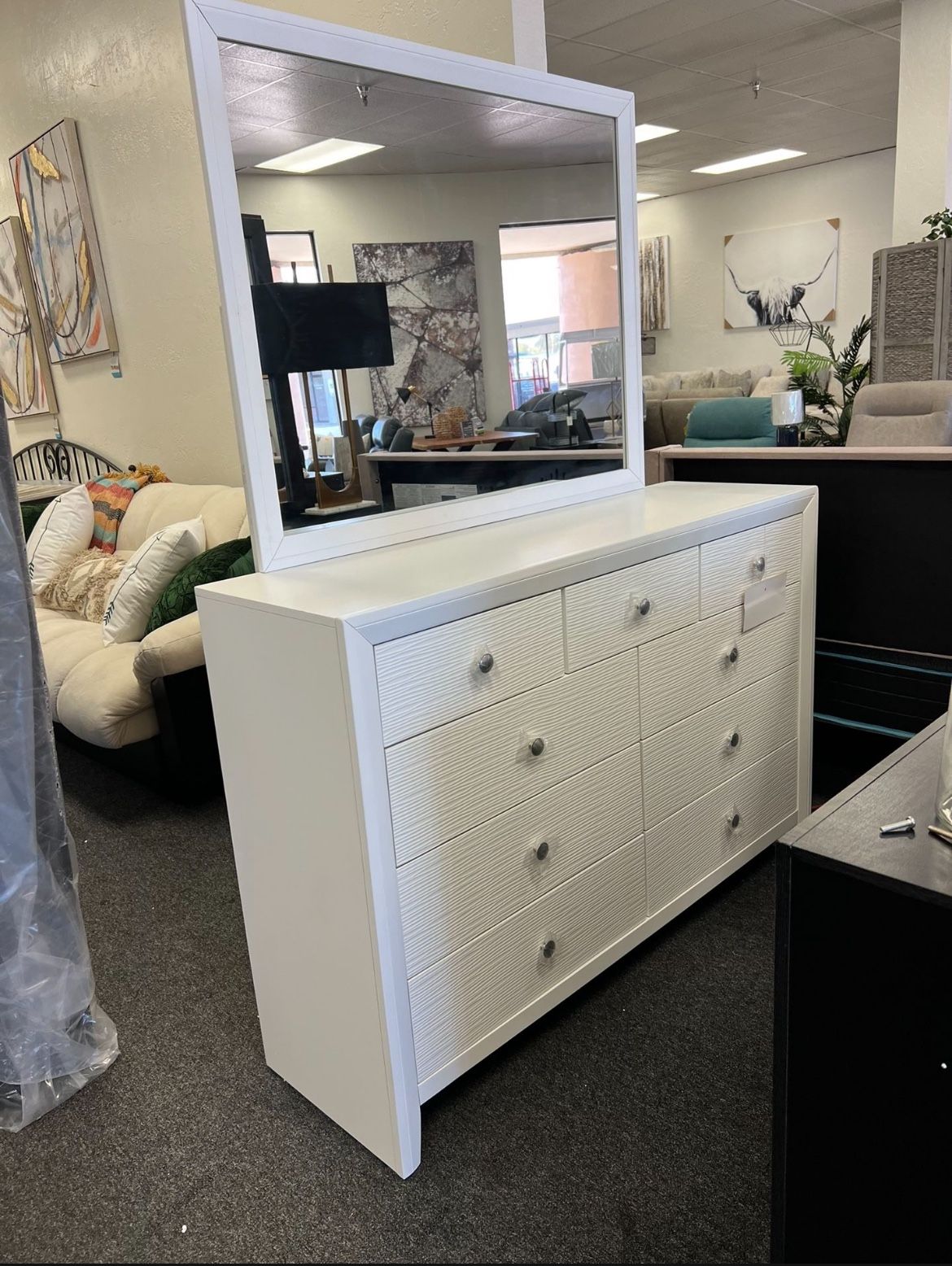 White Dresser And Mirror