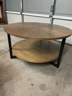 Two tier round wood coffee table