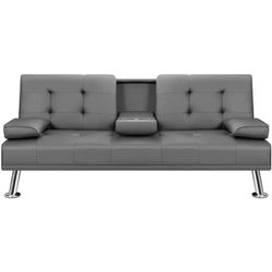 🛋️ Modern Faux Leather Convertible Futon Sofa Bed – Gray ✨ Brand New in Box ✨  ✅ Faux leather, easy to clean ✅ Convertible: Sofa → Bed in seconds ✅ M