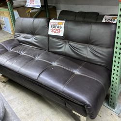 Dark Brown Faux Leather Futon Sofa