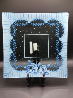 hand-painted 10" clear glass plate new old stock