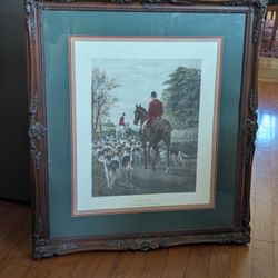 Fox Hunting color lithograph of an engraving of a painting by E.A.S. Douglas (1(contact info removed)) titled “Evening” 