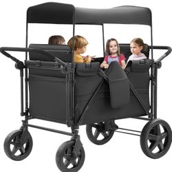 Stroller Wagon for 4 Kids, 4 Seater Wagon Stroller Featuring 4 High Seat, Black 