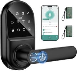 Cerradura inteligente de puerta con teclado y asa, cerradura digital de entrada sin llave con huella dactilar con timbre incorporado para puerta delan