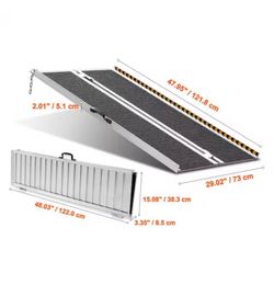 Brand new in box 📦  Retails for $110  4 ft. Portable Wheelchair Ramp 48 in. L x 29 in. W x 2 in. H Non-Slip Aluminum Folding Threshold Ramps 700 lbs.