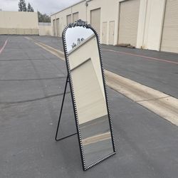 Floor Mirror with Carved Metal Frame & Bottom Art Carved, Full Body Mirror for HomeDecor