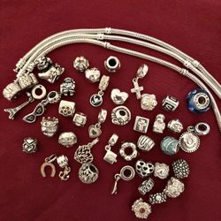 Sterling Pandora Charms And 14k Gold