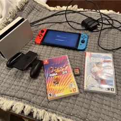 Switch Oled Handheld Console Bundle With Dock, Joycon Grip, Case & Game 