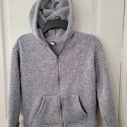 Kids Old Navy Sherpa gray hoodie jacket Size L 10