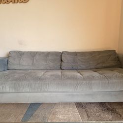 Sofá De Gamuza Azul Celeste Y 2 Butacas Marrones De gamuza