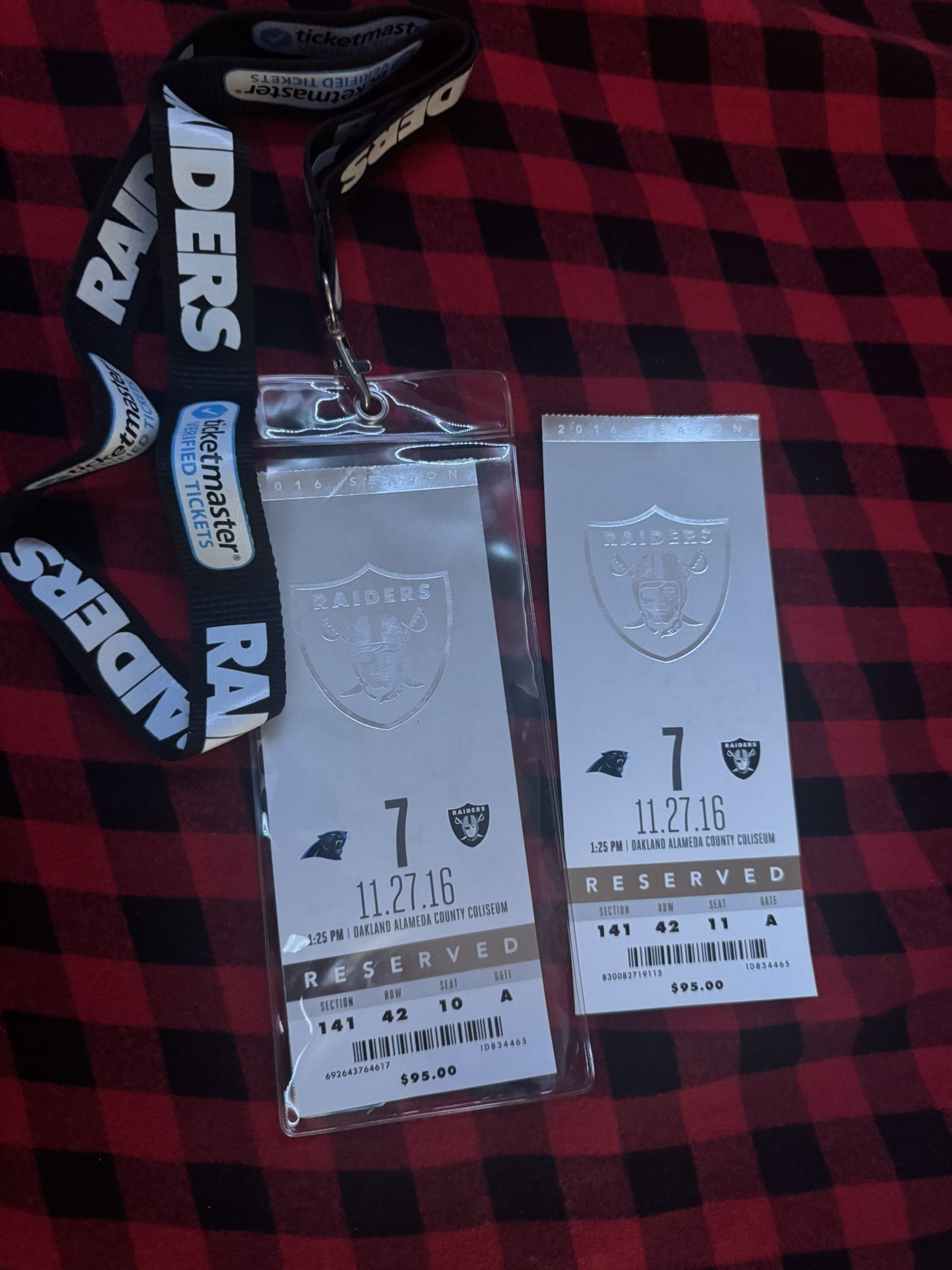 RAIDER TICKETS FROM 2016 SEASON