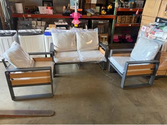 Aluminum Outdoor Patio Furniture - 2 Pcs Armchair,+1 Pcs Loveseat, All-Weather Metal Modern Outdoor Loveseat Sofa with Washable Thick Cushion for Gard