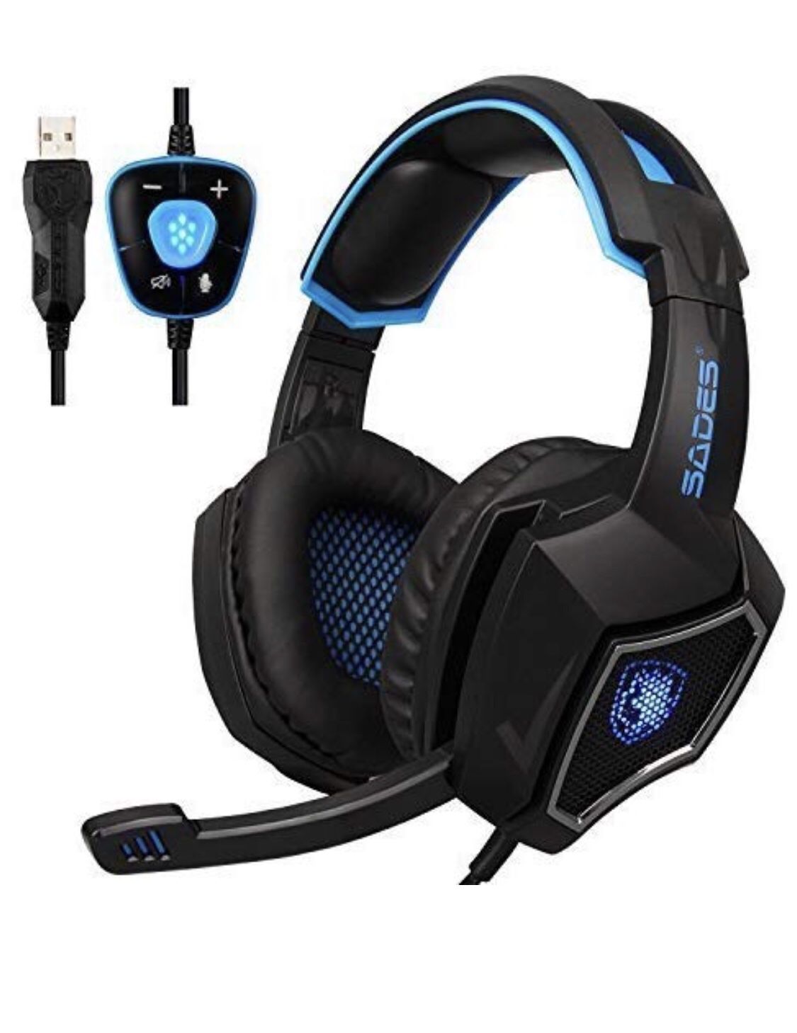 New Updated SADES Spirit Wolf 7.1 Surround Stereo Sound USB ComputerGaming Headset with Microphone,Over-the-Ear Noise Isolating,Breathing LED Light F