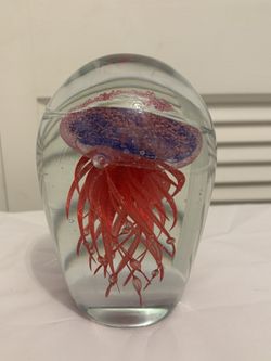 5.5” Large Art Glass Jellyfish  Heavy Paperweight 