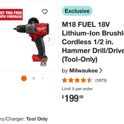 M18 FUEL 18V Lithium-Ion Brushless Cordless 1/2 in. Hammer Drill/Driver (Tool-Only)