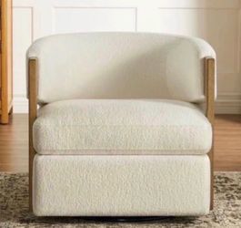 Henredon Wynn Fabric Swivel Chair with Wood Arms