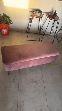 Pink Velvet Upholstered Bench with Gold Legs