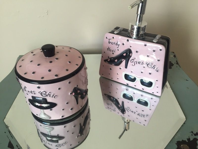 Shabby Chic Cottonball Holder and Lotion Pump