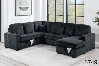 Corduroy sectional sleeper with storage