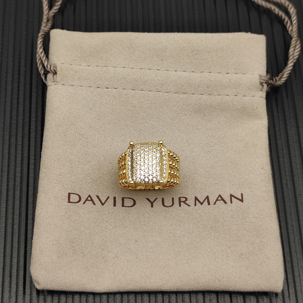 David Yurman Gold Pave Wide Ring Size 8