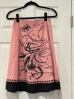 Pink and Black Floral Embroidered A-Line Skirt