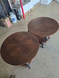 Pair of Round Wood End Tables