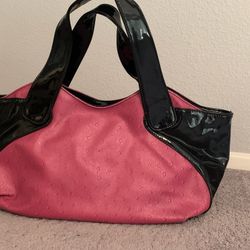 Pink And Black Faux Leather Purse