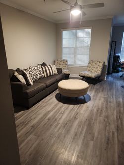Sofa, accent chairs, and ottoman 