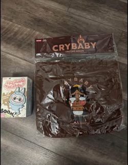 POPMART Large Brown CRYBABY Crying Again Corduroy Shoulder Bag