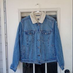 Universal Thread Denim Sherpa Lined Jean Jacket Women Pockets Bottom Front XL