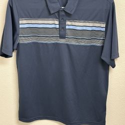 Pebble Beach Men’s Dry Luxe Performance Golf Polo Shirt Blue Striped Size L
