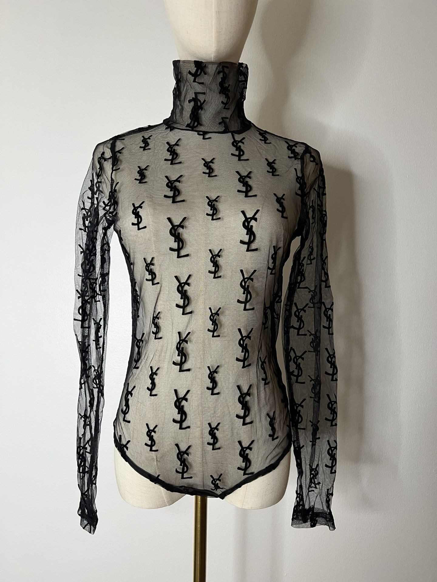 Bodysuit YSL Saint Laurent Monogram Logo Top Blouse