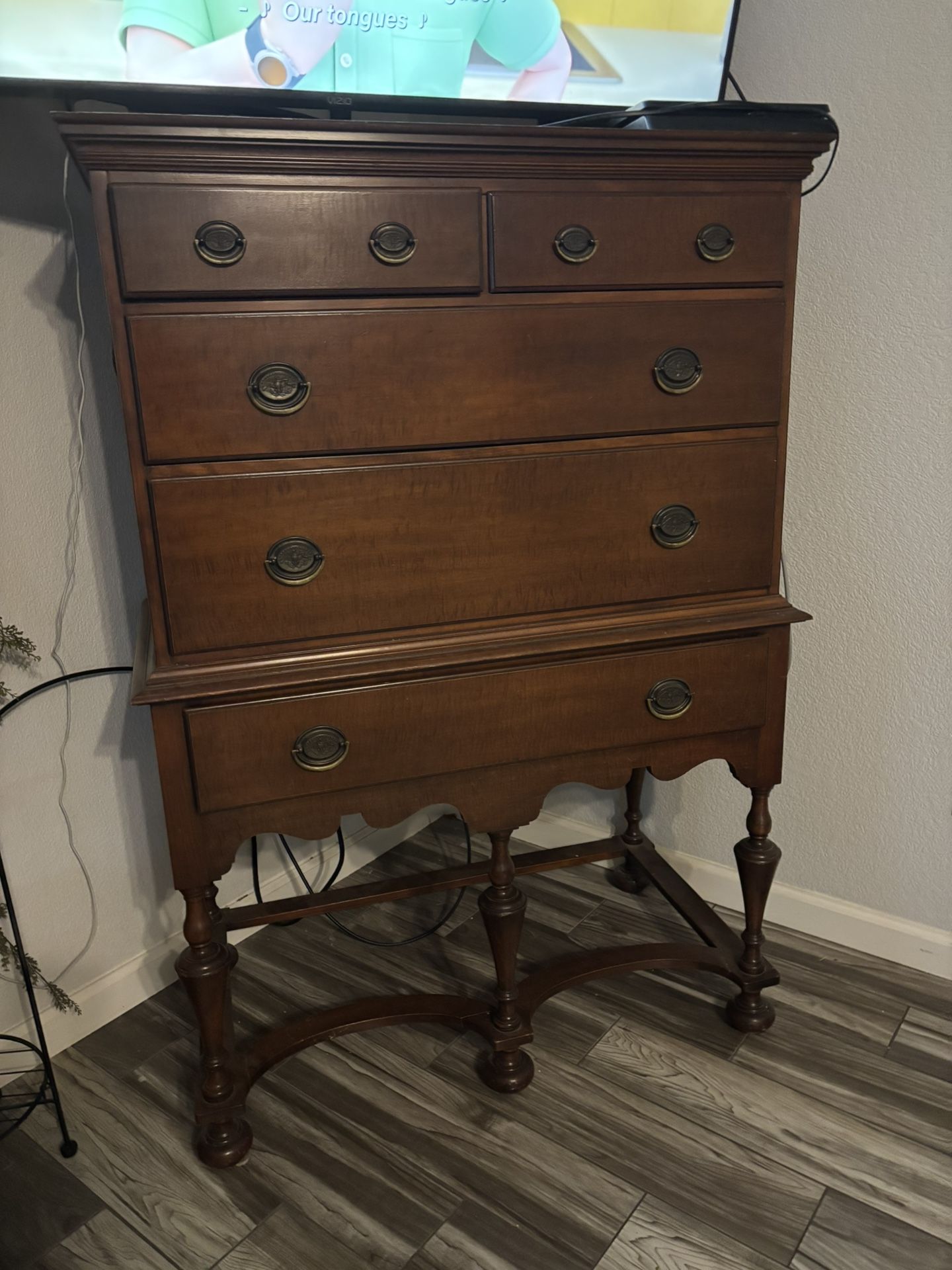 Antique Sligh Tall Boy Dresser With Spindle Legs Beautiful Furniture