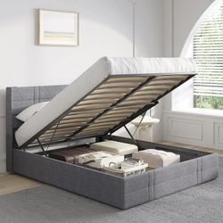 Novilla Queen Bed Frame with Lift Up Storage, Upholstered Platform Bed Frame with Storage, No Box Spring Needed, Wood Slats Support, Fabric Headboard,