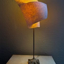 Vintage Mid Century Art Deco Gilt Wood Brass Fiberglass Accent Buffet Table Lamp 