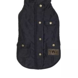 New FabDog Dog Jacket Quilted Lined 16" For Medium To Large Dog Size Large Black