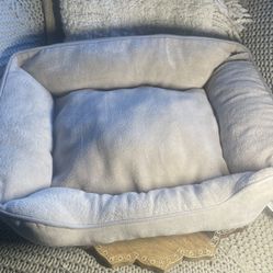 Gray Plush Rectangular Dog Bed Cozy Bolster Cuddler Pet Nest 